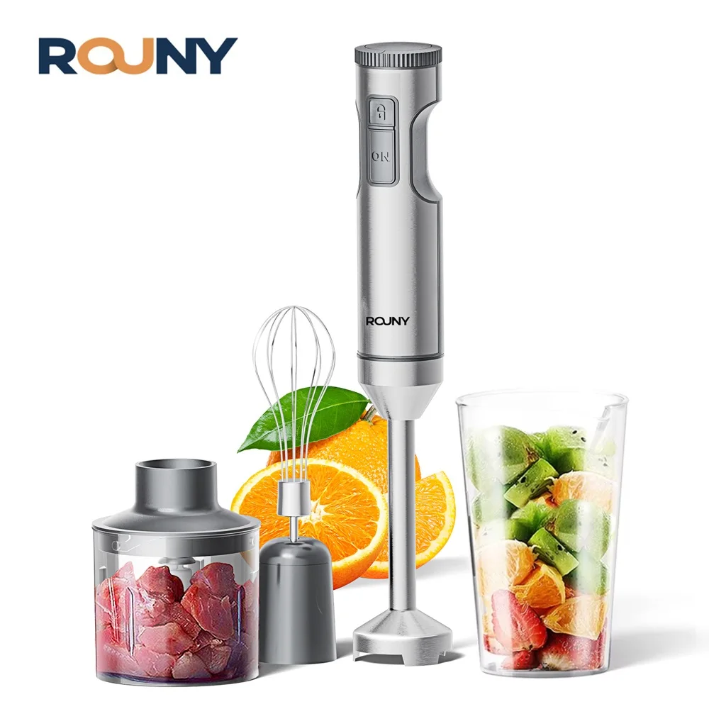 4-in-1-Handmixer, leistungsstarker Stabmixer aus Edelstahl, 700-ml-Rührbecher, 500-ml-Prozessor, Schneebesen