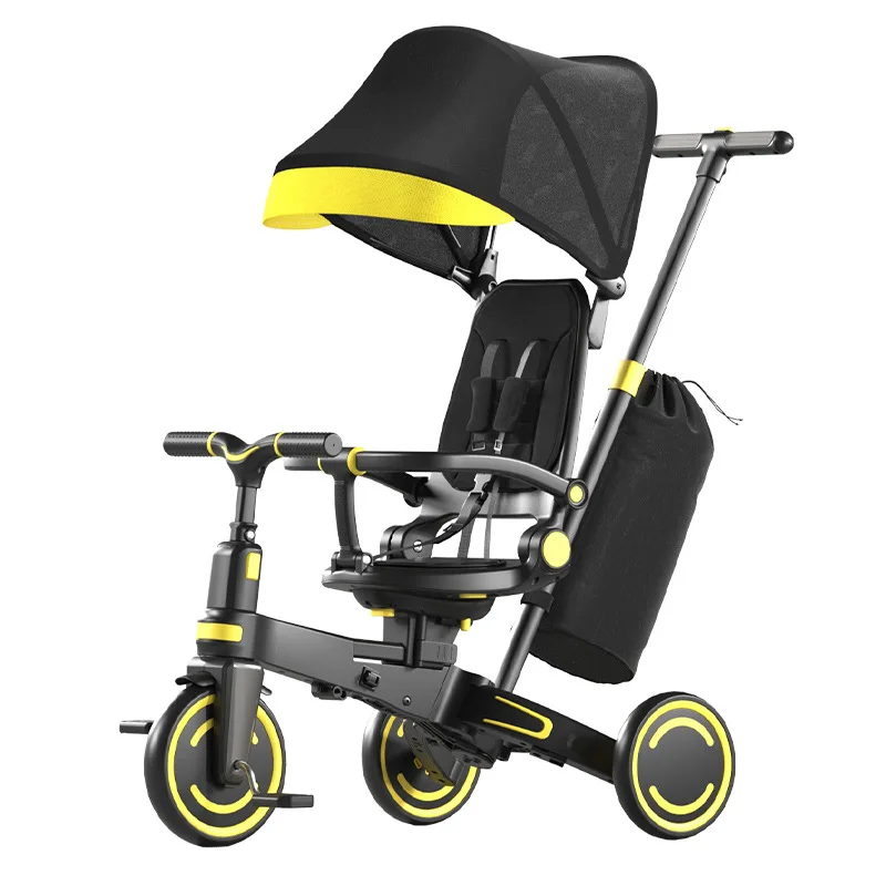 Kinder-Dreirad, 1–5 Jahre alt, multifunktionales, zusammenklappbares, leichtes Kinderwagen-PU-Rad, stoßfest, mit Markisenpedal-Dreirad Image