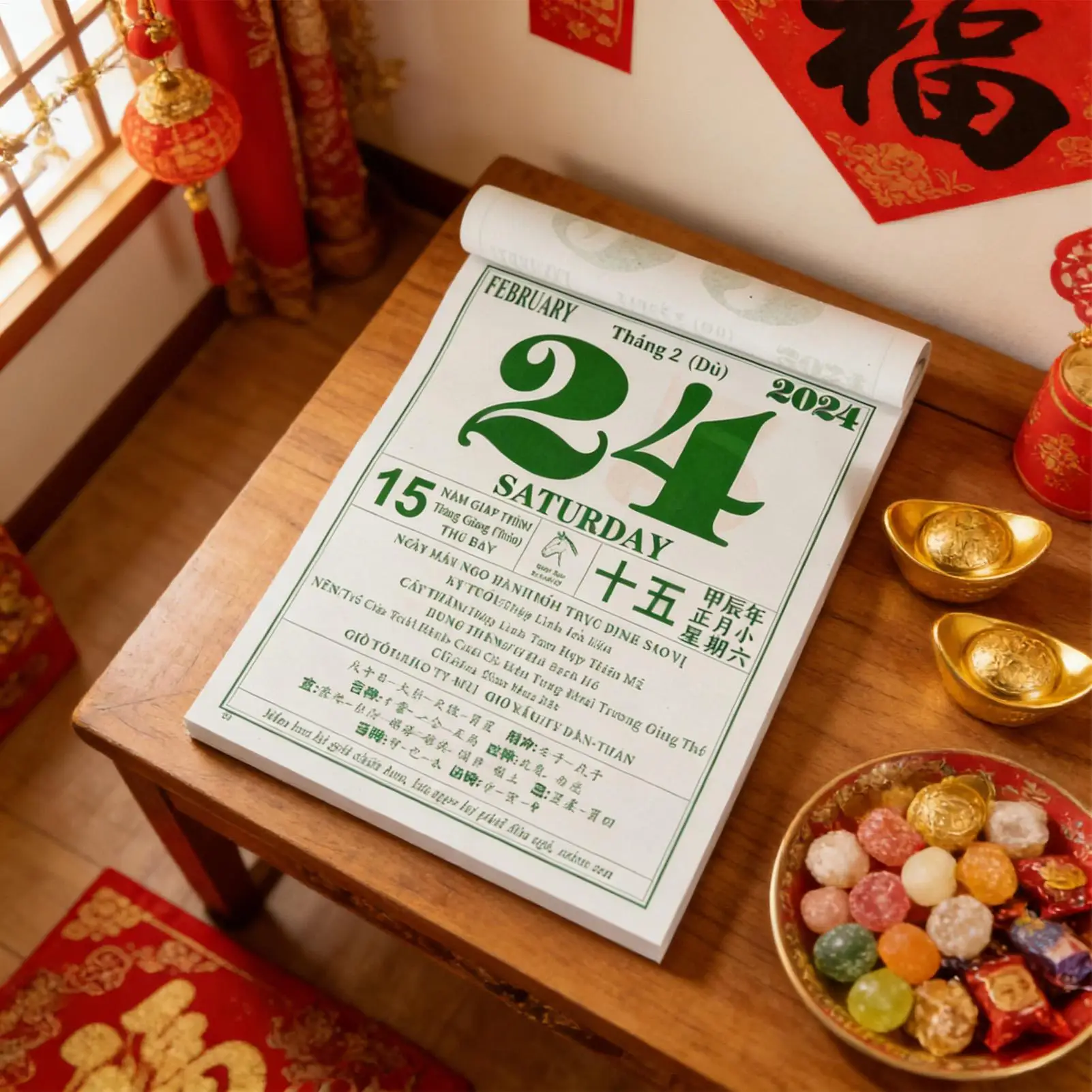 2026 Jahres-Wandkalender, Abreißkalender aus Vietnamesischem Dickpapier, Traditioneller 2026 Jahres-Wandkalender für Terminplanung Image