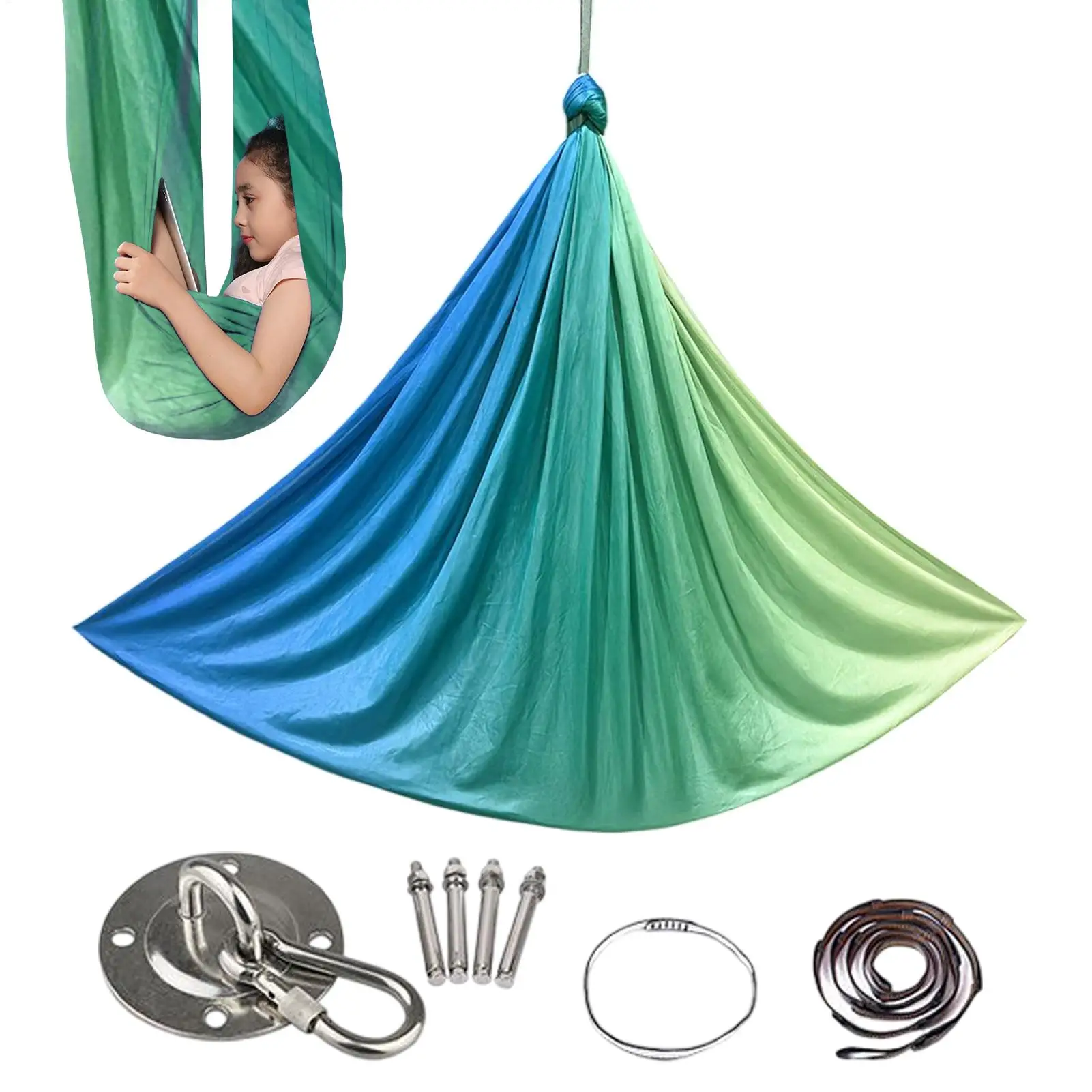 Elastische sensorische Schaukel-Hängematte, Aerial-Yoga-Hängematte, verstellbare Aerial-Yoga-Hängematte für Erwachsene, Schaukel-Set, elastische Stoff-Hängematte