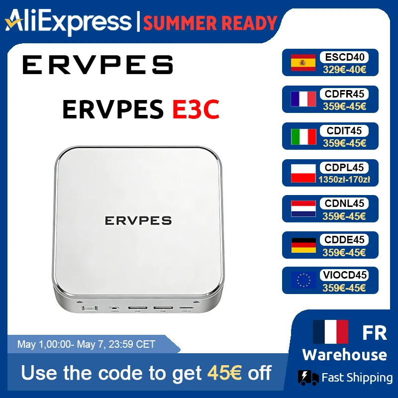 ERVPES Mini-PC E3C 16GB DDR5 5600MHz 512GB SSD AMD Ryzen 7 H255 Win11 Wi-Fi 6 BT5.2 Gaming Desktop Mini-Computer