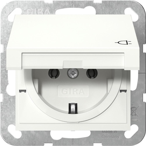 Gira SCHUKO-Steckdose 16A 250V mit Klappdeckel System 55 Reinweiß seidenmatt Image