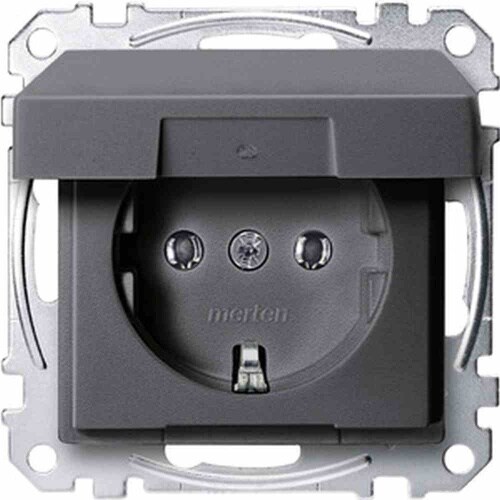 Merten System M Steckdose, 1f, anthrazit, matt, Unterputz, horizontal/vertikal, mit Klappdeckel, IP20, Zentralplatte Image