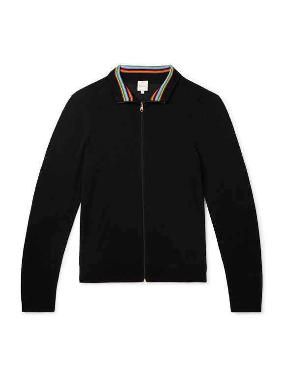 Merino Wool Zip-up Cardigan - Black - Paul Smith Knitwear