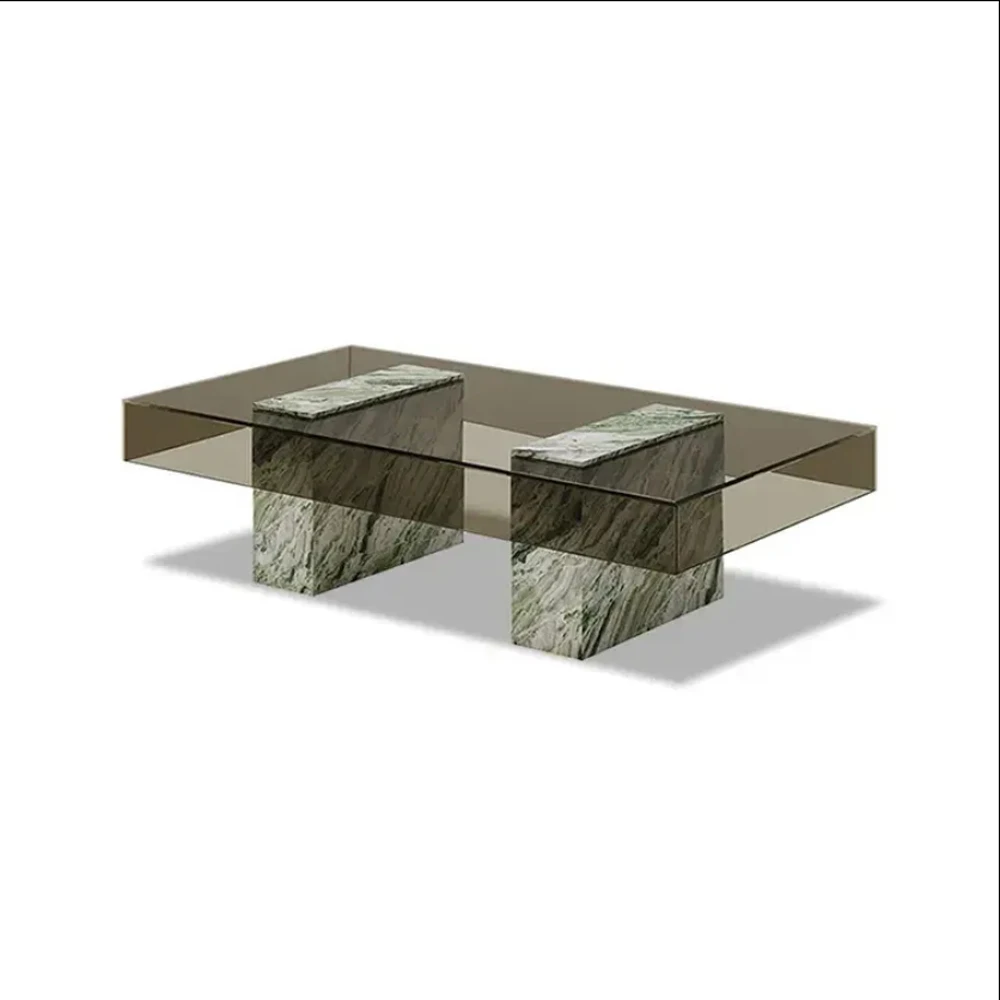 Wohnzimmer Grüner Marmor-Couchtisch Neues Design Moderner Glas-Couchtisch Image