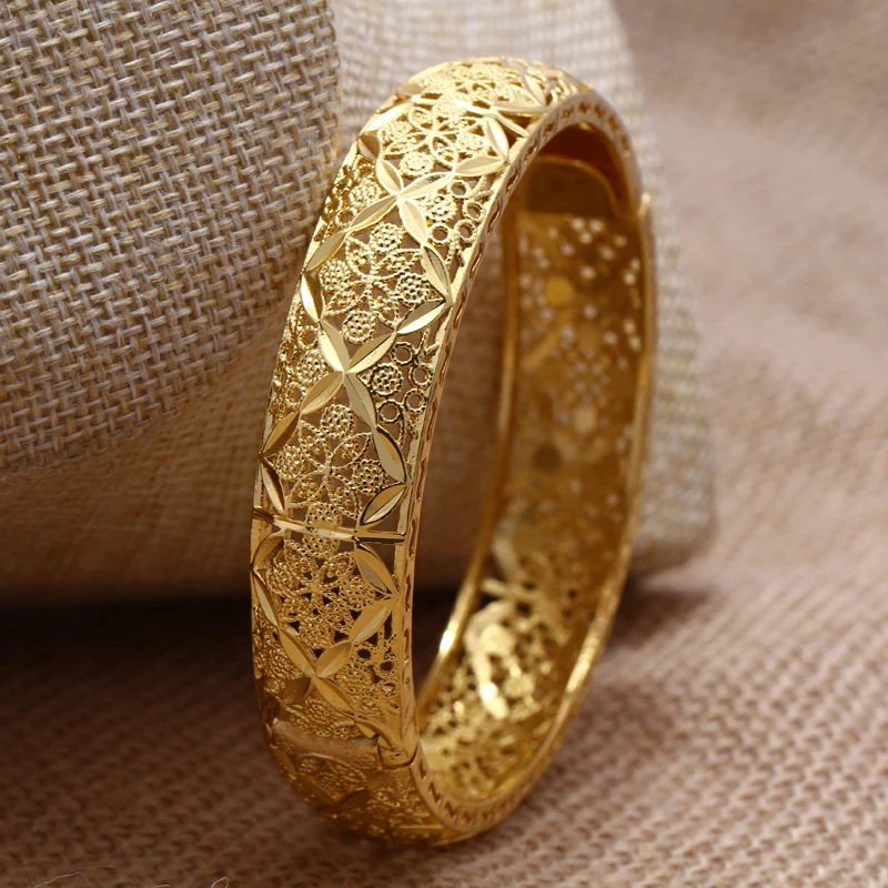 Dubai Goldfarbenes Großblumen-Armreif-Set für Frauen Kupferlegierung Äthiopischer Arabischer Indischer Stil Hochzeitsschmuck Geschenk Image