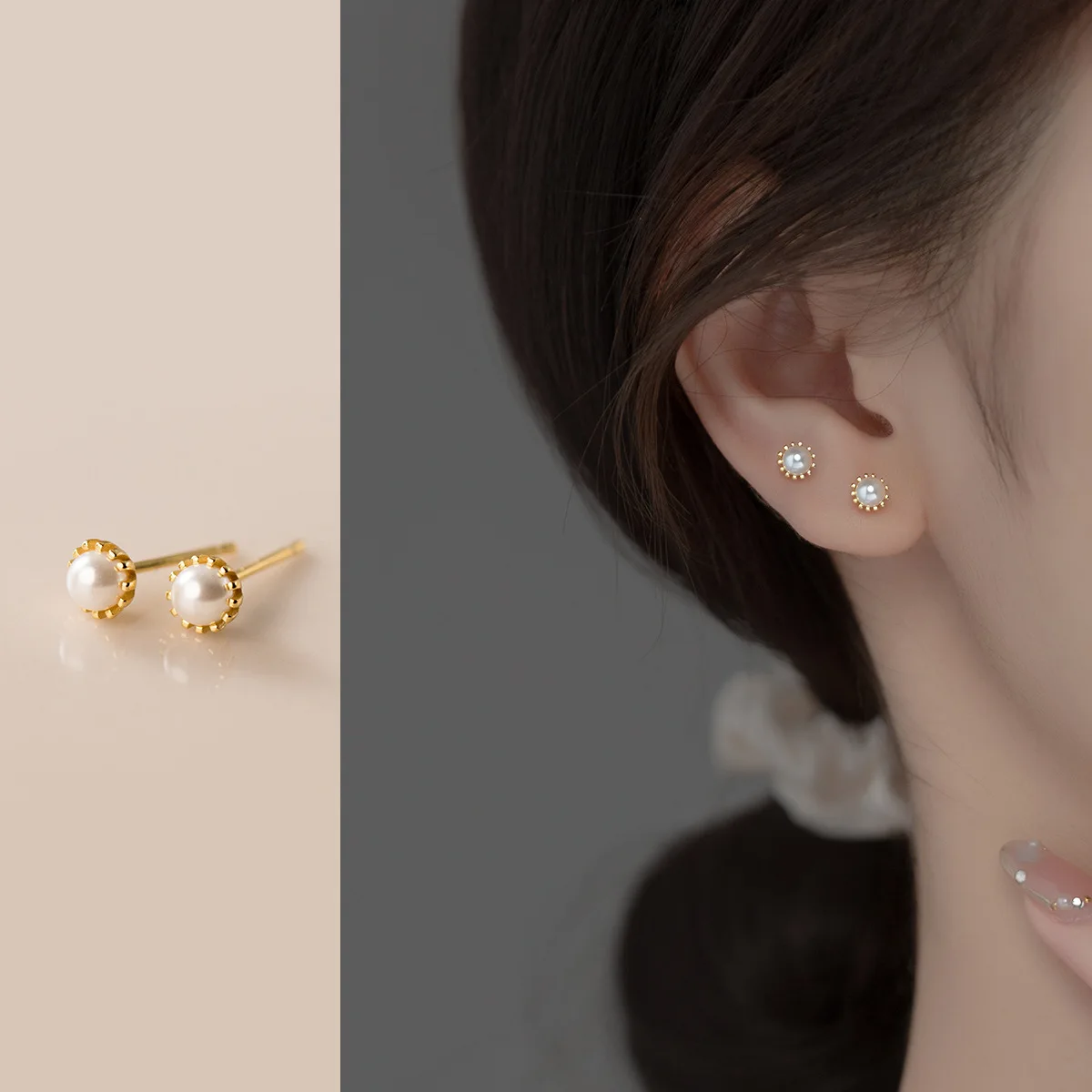 La Monada orecchini da donna argento 925 piccoli orecchini rotondi in argento 925 per le donne orecchini a bottone in argento dolce perla ragazze