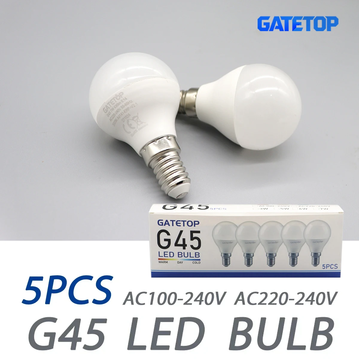 5er-Pack G45 E14 LED-Glühbirne AC 220V 110V 120V 3W 5W 6W 7W POWER Umweltfreundliche Mini-Lampe, nicht flimmernd, 3000K 4000K 6000K Glühbirne Image