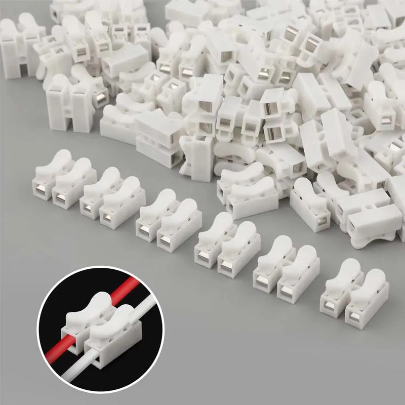 50 Stück Push-Schnelldrahtkabel CH2-Stecker 10 A 220 V 2-polige Push-in-federbelastete elektrische Anschlüsse für Beleuchtung elektrisch Image
