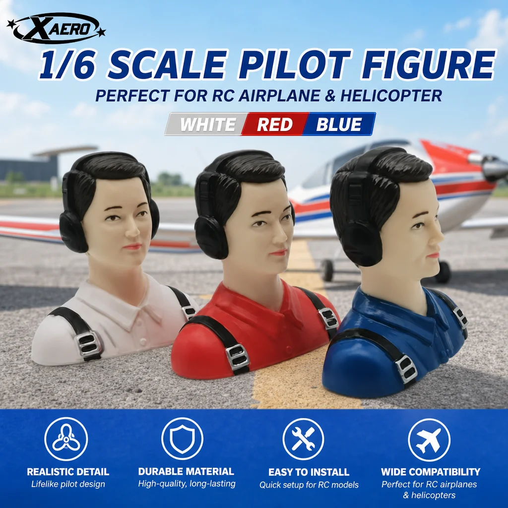 XAERO Pilotenfigur im Maßstab 1:6, weiß, rot, blau, ziviles Pilotenspielzeug für RC-Flugzeug, Hubschrauber, Hobby-DIY-Zubehör