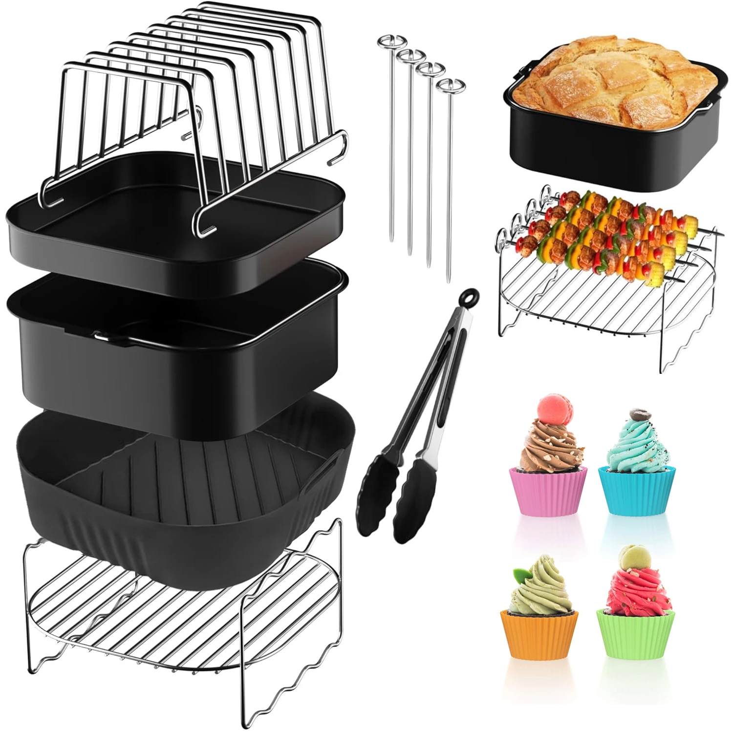 Luftfritteusen-Zubehör für Cosori 5,5 l, Cecotec 6 l, 6,5 l, Ninja 6,2 l XXL quadratische Silikon-Luftfritteusenform Image
