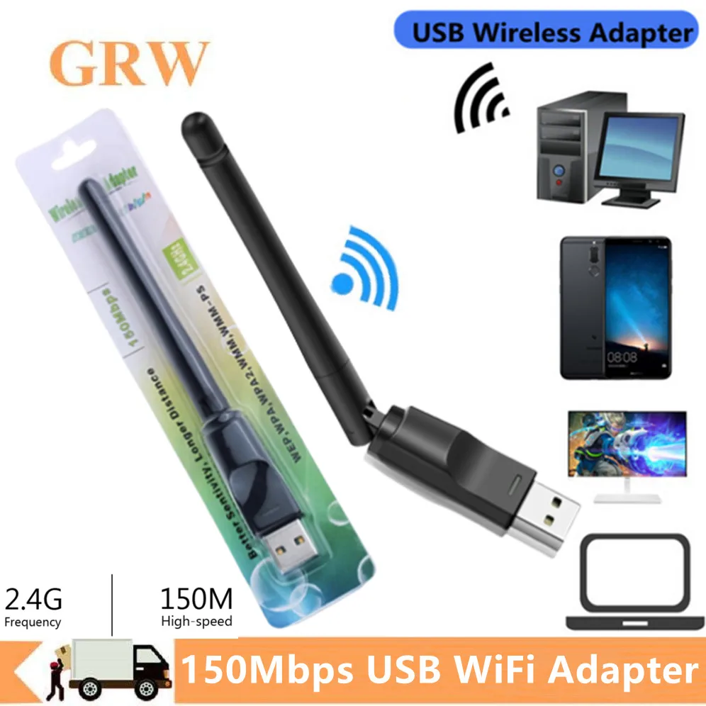 GRWIBEOU 150 Mbit/s Mini-USB-WLAN-Adapter MT7601 Drahtlose Netzwerkkarte 2,4 GHz Wi-Fi-Empfänger-Dongle für Windows PC Desktop Laptop Image