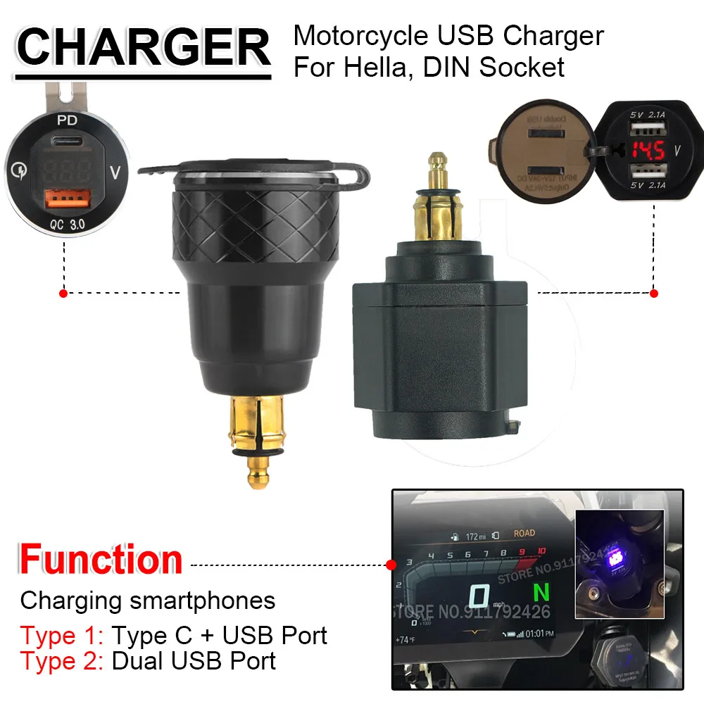 Dual USB Ladegerät Für XADV 750 Für TIGER 1200 800 Explorer DIN Stecker Wasserdichte Digital Adapter Für R1200GS R1150RT K1600GT F850GS Image