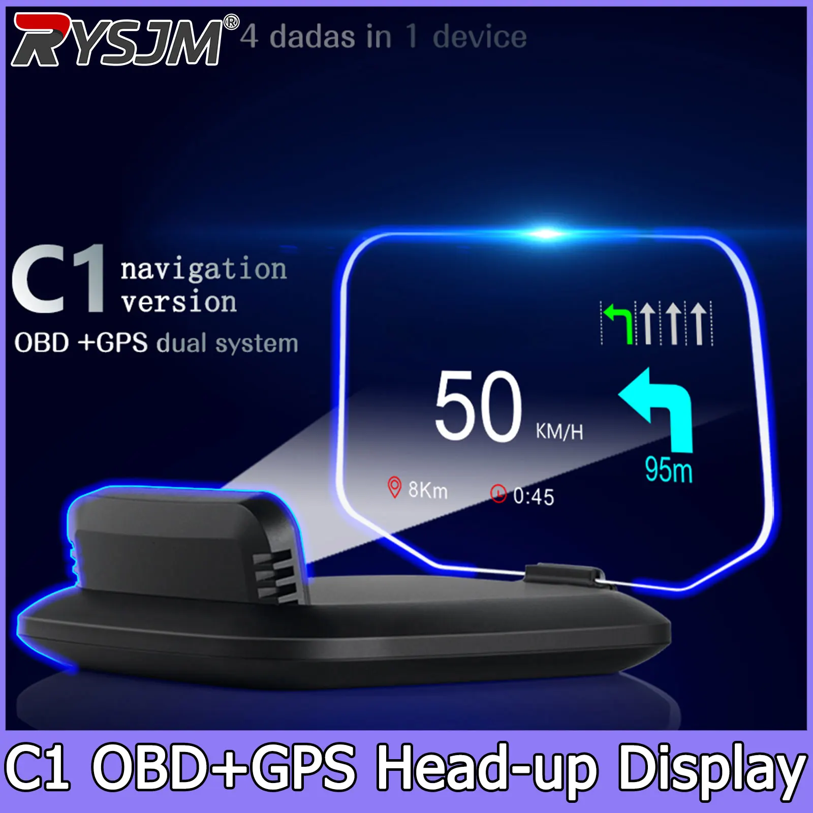 Navigationsprojektion C1 Auto OBD2+GPS HUD Head-Up Display Auto-Projektor Tachometer Wassertemperatur Spannung Drehzahl Geschwindigkeitsalarm Image