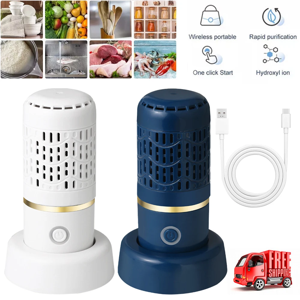 Portable Fruit Vegetable Cleaner Machine, Wireless Food Purifier For Home Travel, White/Blue, Food Cleaning Safety Useage