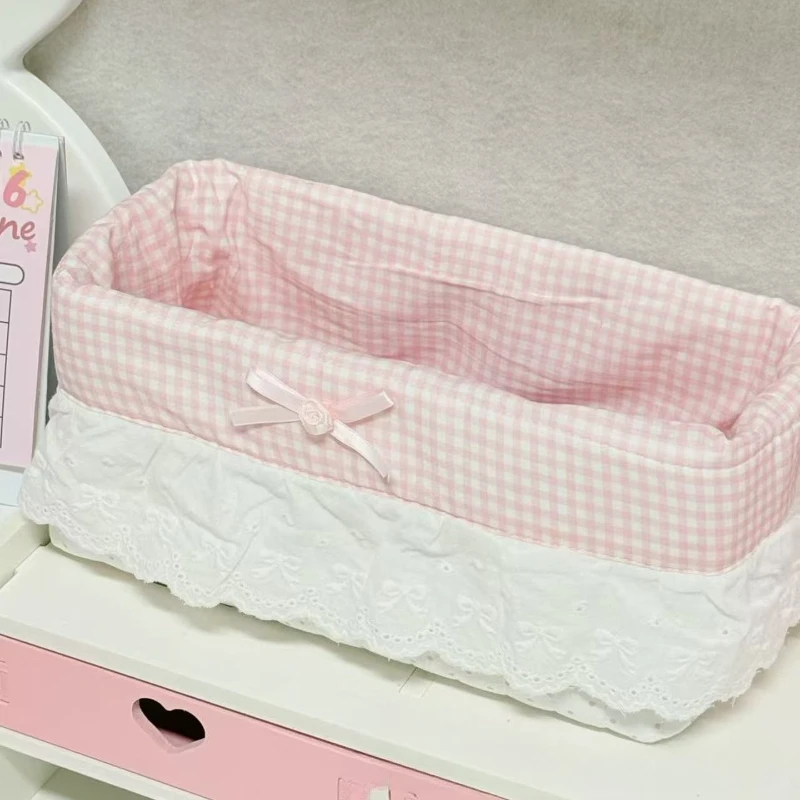 Rüschenrand Polka Dot Schreibtisch-Organizer in Süßem Rosa, Niedlicher Kleiner Korb für Snacks und Scrapbooking-Zubehör