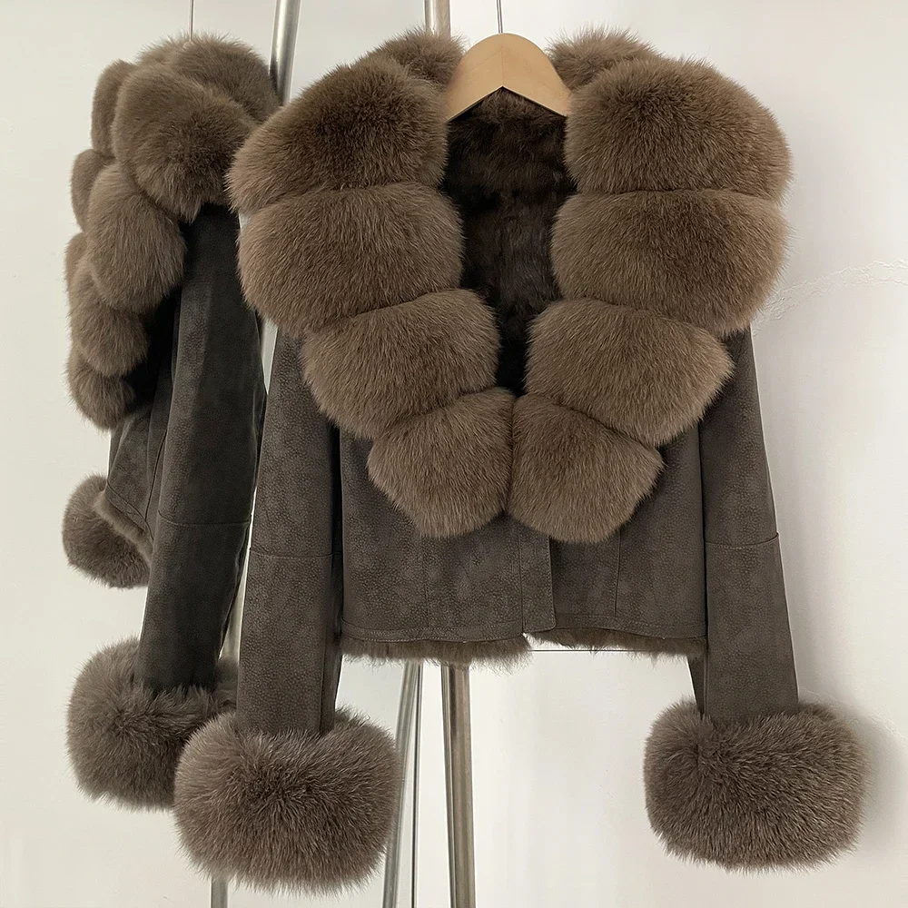 OFTBUY Große Echte Natürliche Fuchs Pelzmantel Herbst Winter Neue Warme Retro Kaninchen Pelz Liner Pelz Jacke Dicke Weibliche Wildleder Mantel Frauen Image