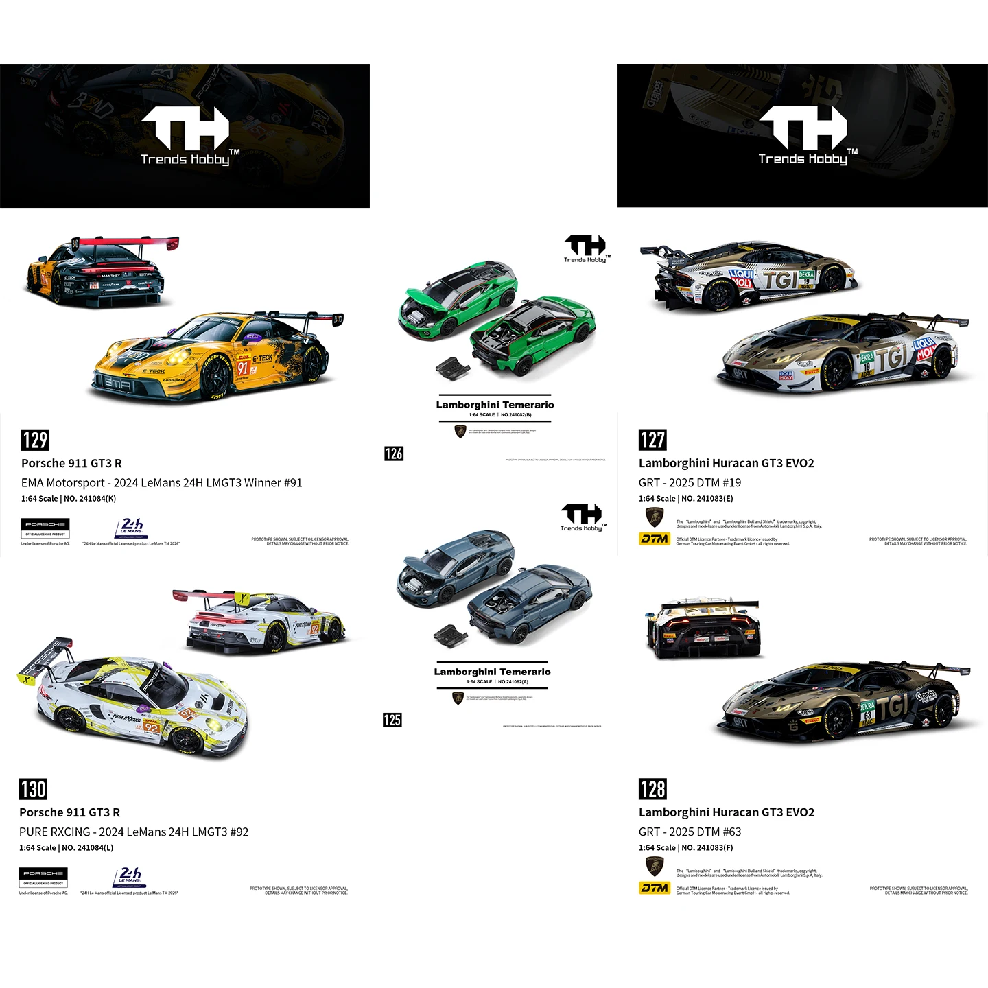 TH-Trends Hobby 1/64 Lamborghini Huracan GT3 EVO2 - DTM Porsche 911 GT3 R - Le Mans 24 Stunden Rennen Autos Legierung Druckguss Metallmodell