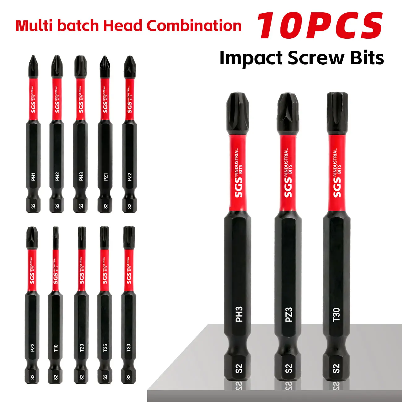 10-teiliges magnetisches, rutschfestes Schraubendreher-Bit-Set – S2-Stahl, 75 mm Länge, Phillips, Torx, Star, gemischtes Set, Industrie-Bit-Set Image