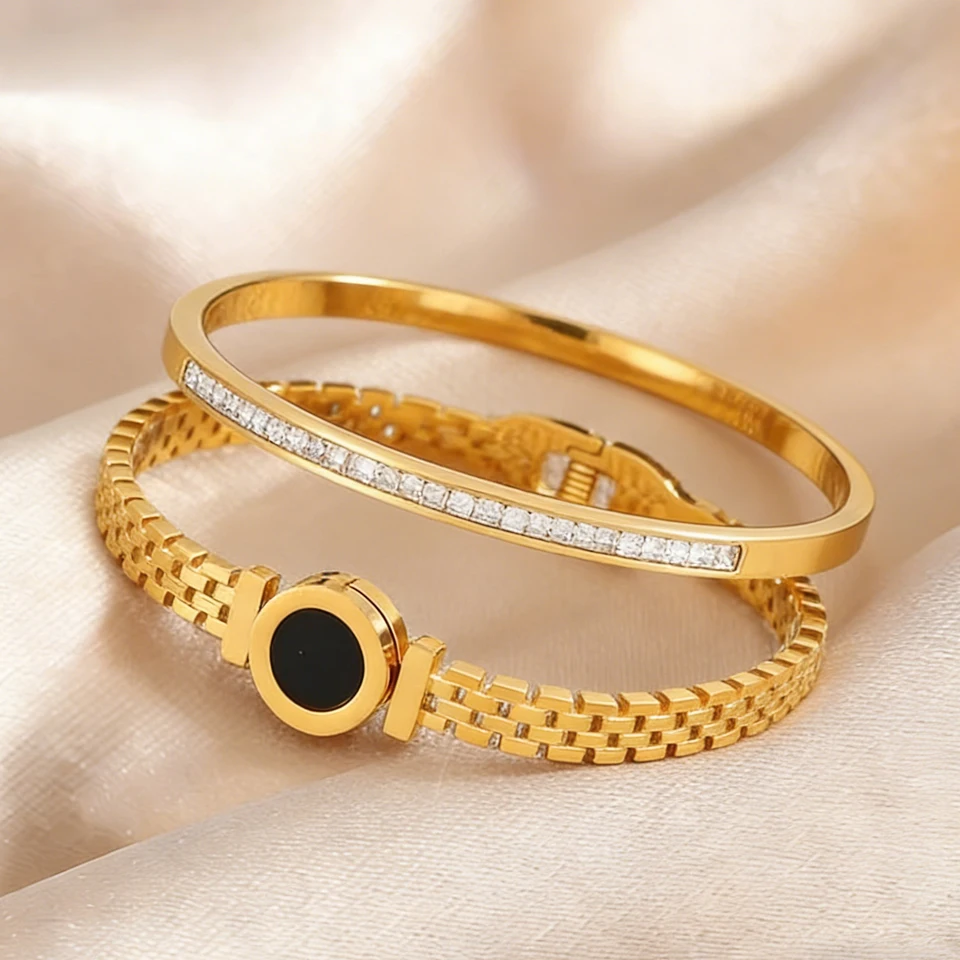 Yupsk 2-teiliges Modisches Edelstahl-Armband Unisex Römische Ziffern Uhrenarmband Personalisierter Schmuck Geschenke Image