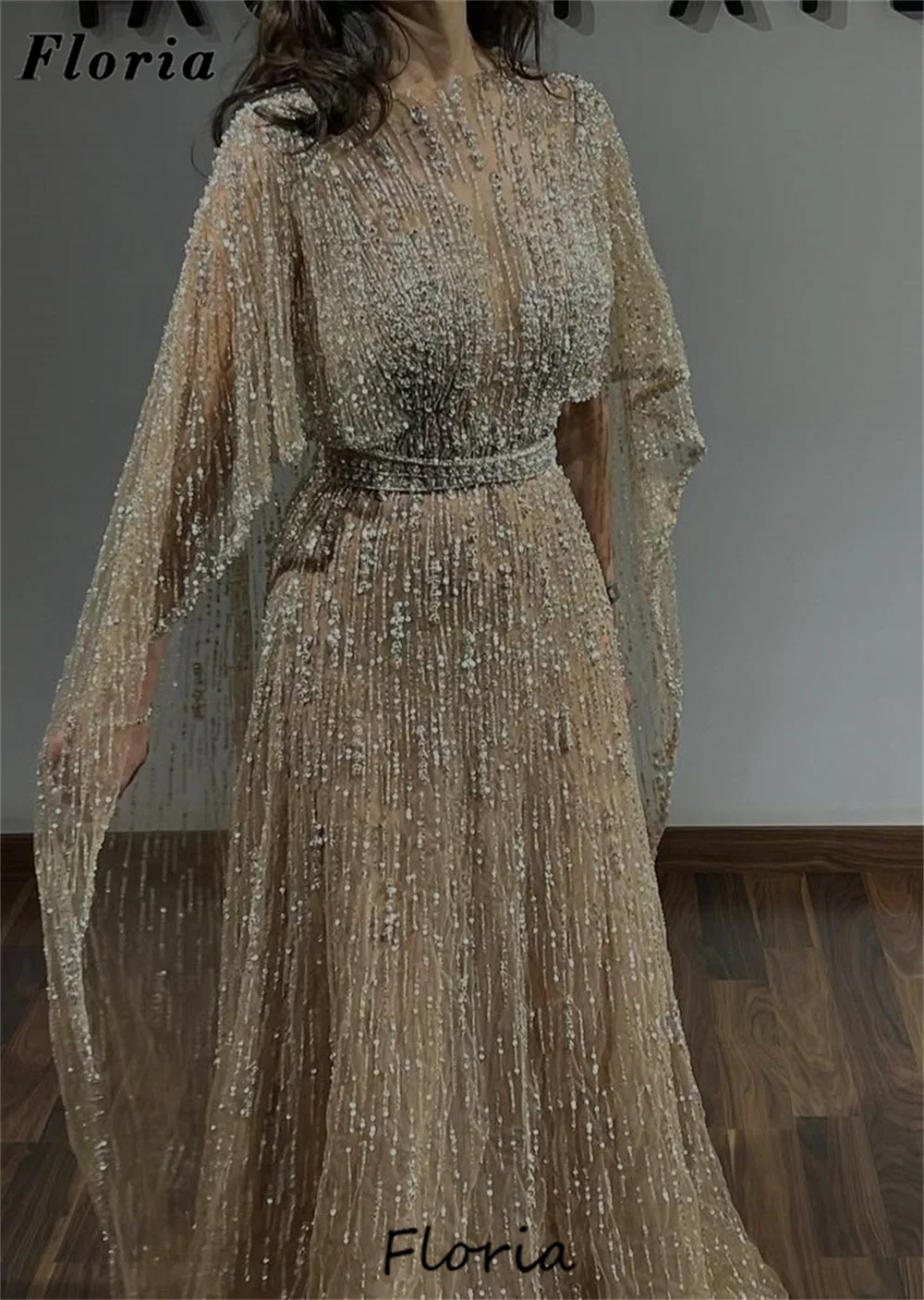 Arabic Light Champagne A Line Prom Dresses Heavy Beaded Crystals Birthday Evening Dress Customized Party Gowns Engagement Dress