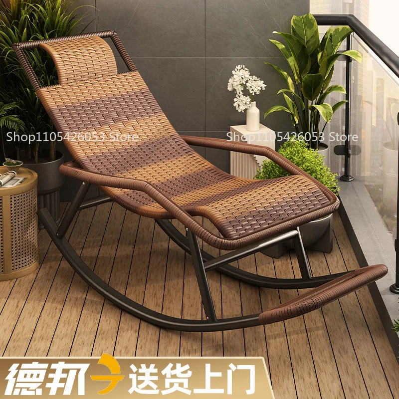 Outdoor-Rattanstuhl, Schaukelstuhl, Relax-Schaukelstuhl für den Haushalt, für Senioren, Balkon, Bambus-Schaukelstuhl, Rattan-Liegestuhl, Freizeitstuhl