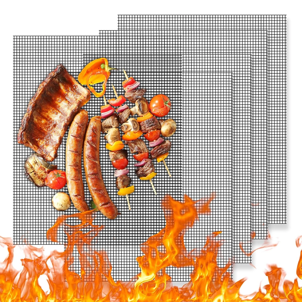 Grillmatten aus Netzgewebe, hochtemperaturbeständig, schneidbare Einlage für Fleischscheiben, lebensmittelechtes Grillzubehör Image