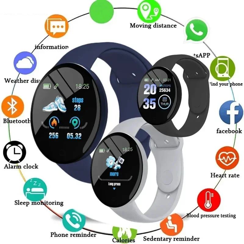 D18 Smartwatch, kreisförmiger Farbbildschirm, mehrere Sportmodi, Anrufinformationen, Erinnerung, Fotoaufnahme, Musik, Smart-Armband, Geschenk Image