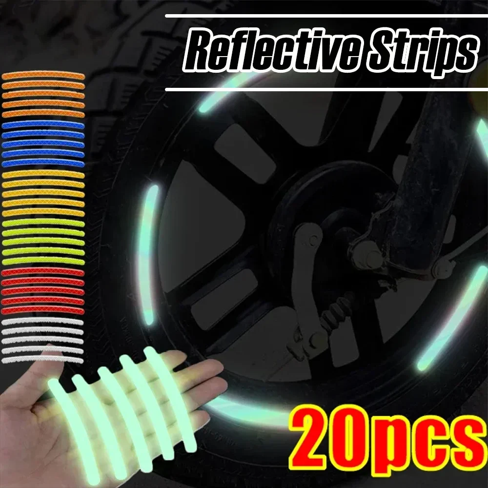 20 pièces de bandes réfléchissantes pour roues de voiture et moto, autocollants de moyeu éblouissants, autocollants décoratifs pour voitures et motos, accessoires de décoration