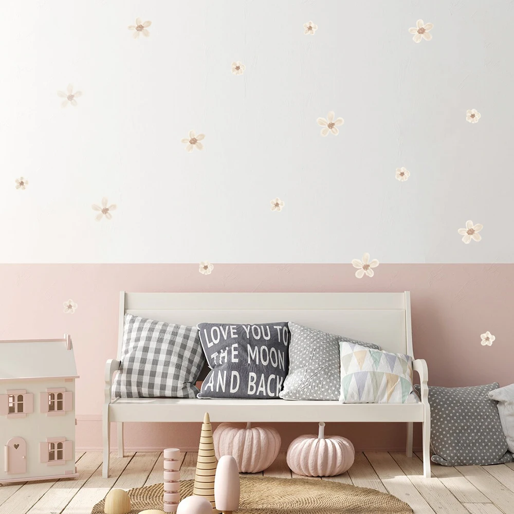 Boho solide farbige Blumen Kinderzimmer Wandaufkleber für Kinderzimmer abnehmbare Kinder DIY Wandtattoo Wohnzimmer Schlafzimmer Home Decor