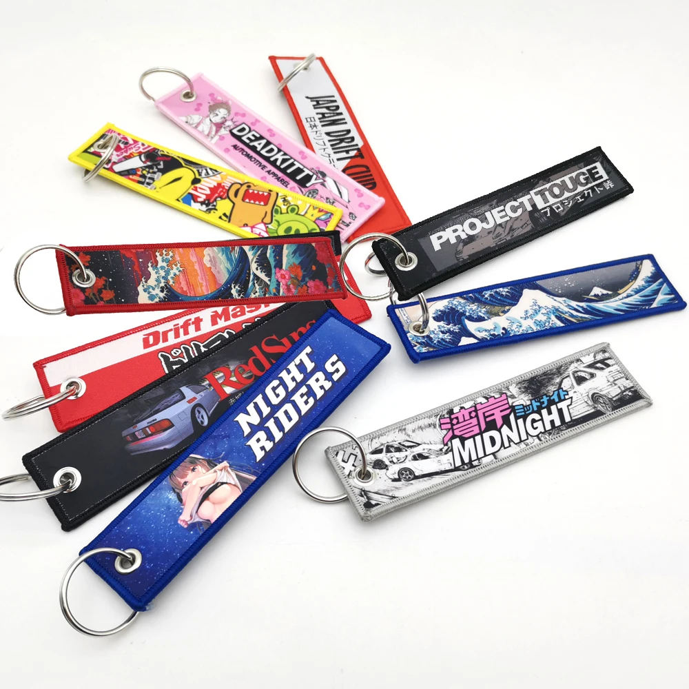 JDM Hokkaido Wellen Stickerei Schlüsselanhänger Auto Schlüsselbund Schlüsselanhänger Schlüsselband Umbau Geschenk Rote Sonne Rennmotorrad Schlüsselanhänger Zubehör Image