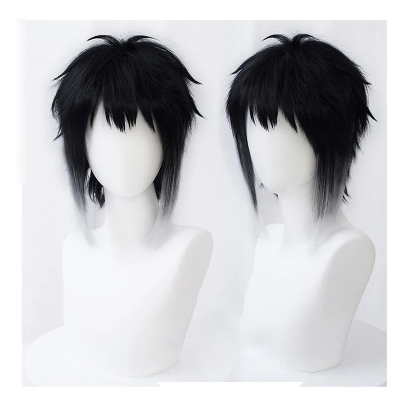 Bungo Bungou Streunende Hunde Ryunosuke Akutagawa Kurze Schwarz Mit Weiß Perücke Hitze Beständig Haar Cosplay Kostüm Perücken + Perücke Kappe Image