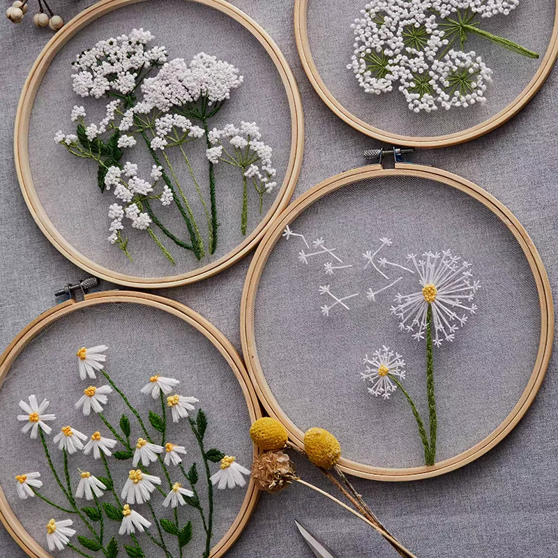 Stickerei-Set Blumenmuster DIY Handarbeiten Kreuzstich-Sets mit Stickrahmen Handgefertigt für Anfänger Image