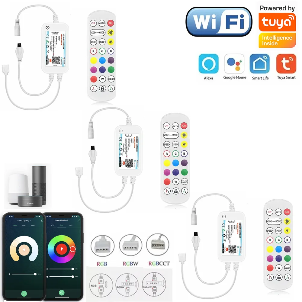 Tuya WiFi LED-Controller Alexa Google Home Sprachsteuerung RGB/RGBW/RGBCCT LED-Streifen Smart Controller IR-Fernbedienung für Google