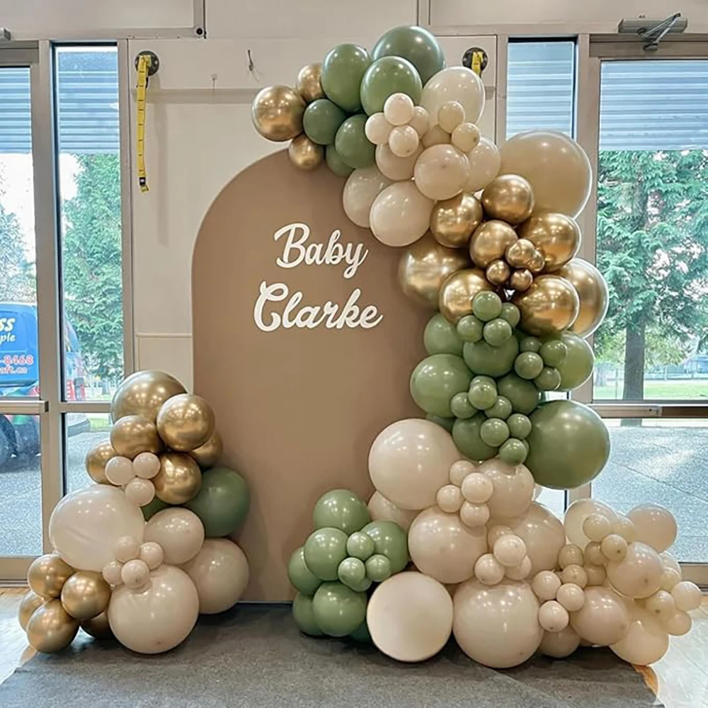 Weiße Sand-Ballons Girlande Salbeigrün Gold Ballon-Bogen-Set Geburtstagsfeier Babyparty Brautparty Hochzeitsdekoration Ballons Image