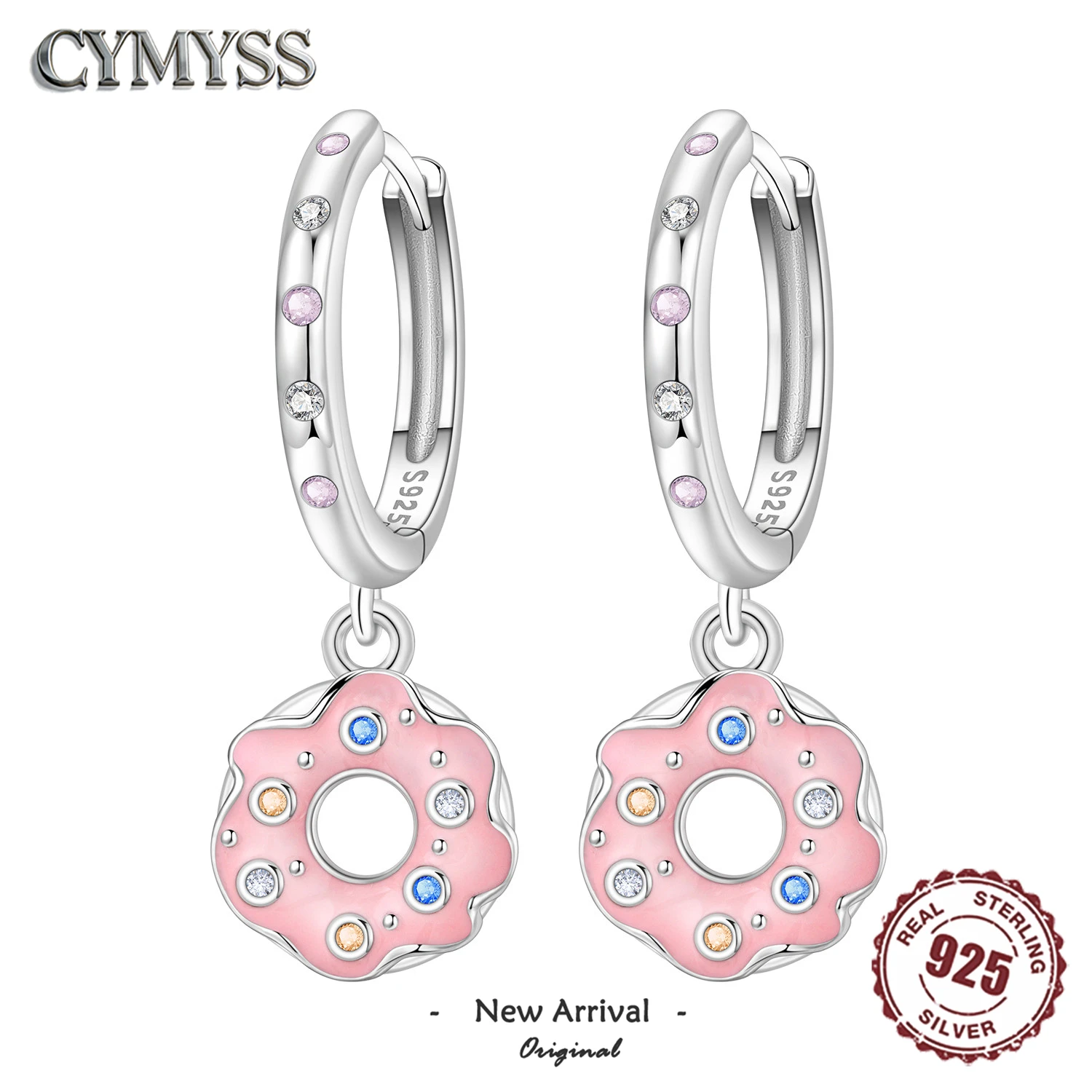 Heißer Verkauf Original 925 Sterling Silber Zirkon Rosa Donut Ohrringe Blume Pfotenabdruck Design Frauen Partei Schmuck Geschenke Ohr Schleifen Image