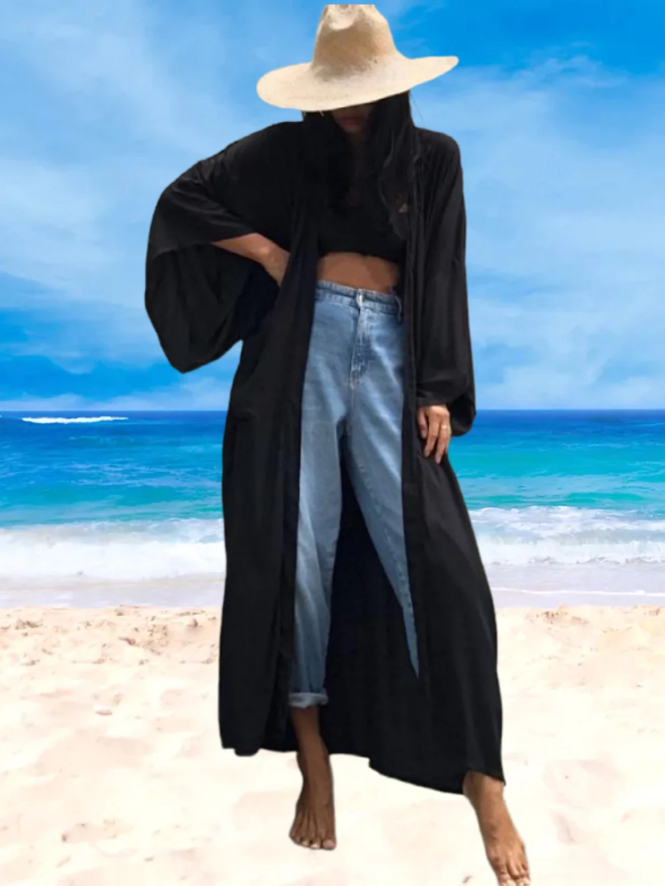 Kimonos für Damen, Boho-Kimono-Robe, Strandkleidung, Damen-Strandblusen, lockerer Kimono, Kimono mit offener Vorderseite, Kimono-Cardigan, übergroßer Kimono Image