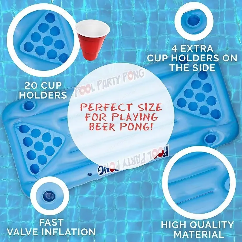 Aufblasbarer Beer Pong Tisch mit schwimmendem Floß, Wasserpool-Party-Unterhaltung & Eistank Image