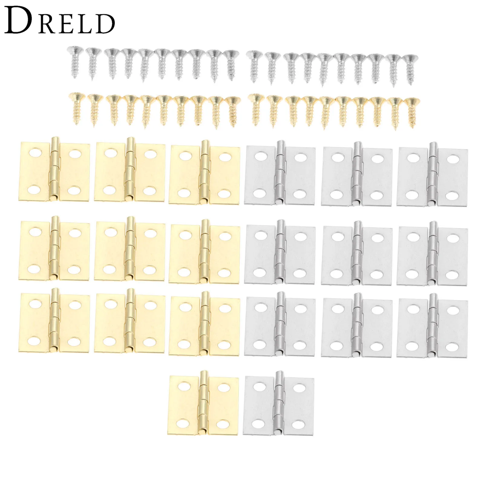 DRELD 20Pcs Silber/Gold Tür Schrank Mini Scharniere Antike Schmuck Holz Boxen Gepäck Scharniere Möbel Dekoration w/schrauben 18*16mm