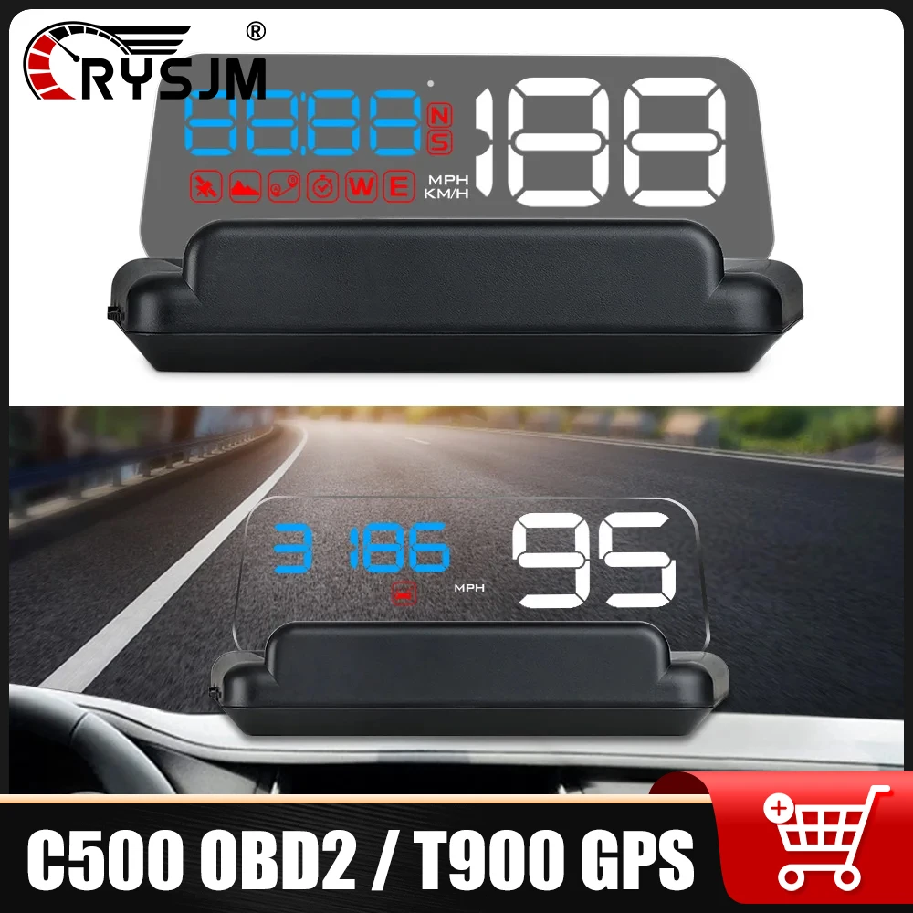C500 OBD2 T900 GPS HUD Windschutzscheiben-Projektor Auto Head-Up-Display Tachometer Spannung Höhenmesser Kfz-Elektronik Zubehör Image
