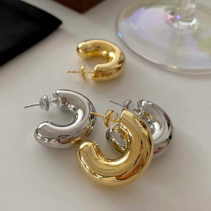 Vintage Metall C Form Creolen für Frauen Mädchen Minimalismus Gold Silber Farbe Runde Dicke Chunky Huggie Ohrringe Schmuck