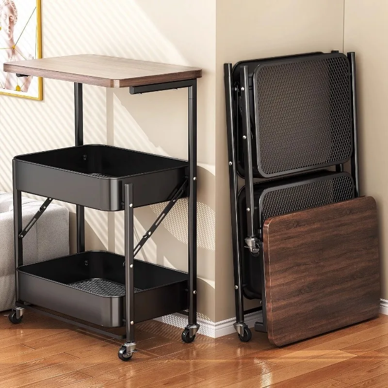 Streng ausgewählter, zusammenklappbarer, fahrbarer Trolley-Ständer mit Rollen für Schlafzimmer-Snackaufbewahrung, als Sofatisch oder Nachttisch nutzbar.