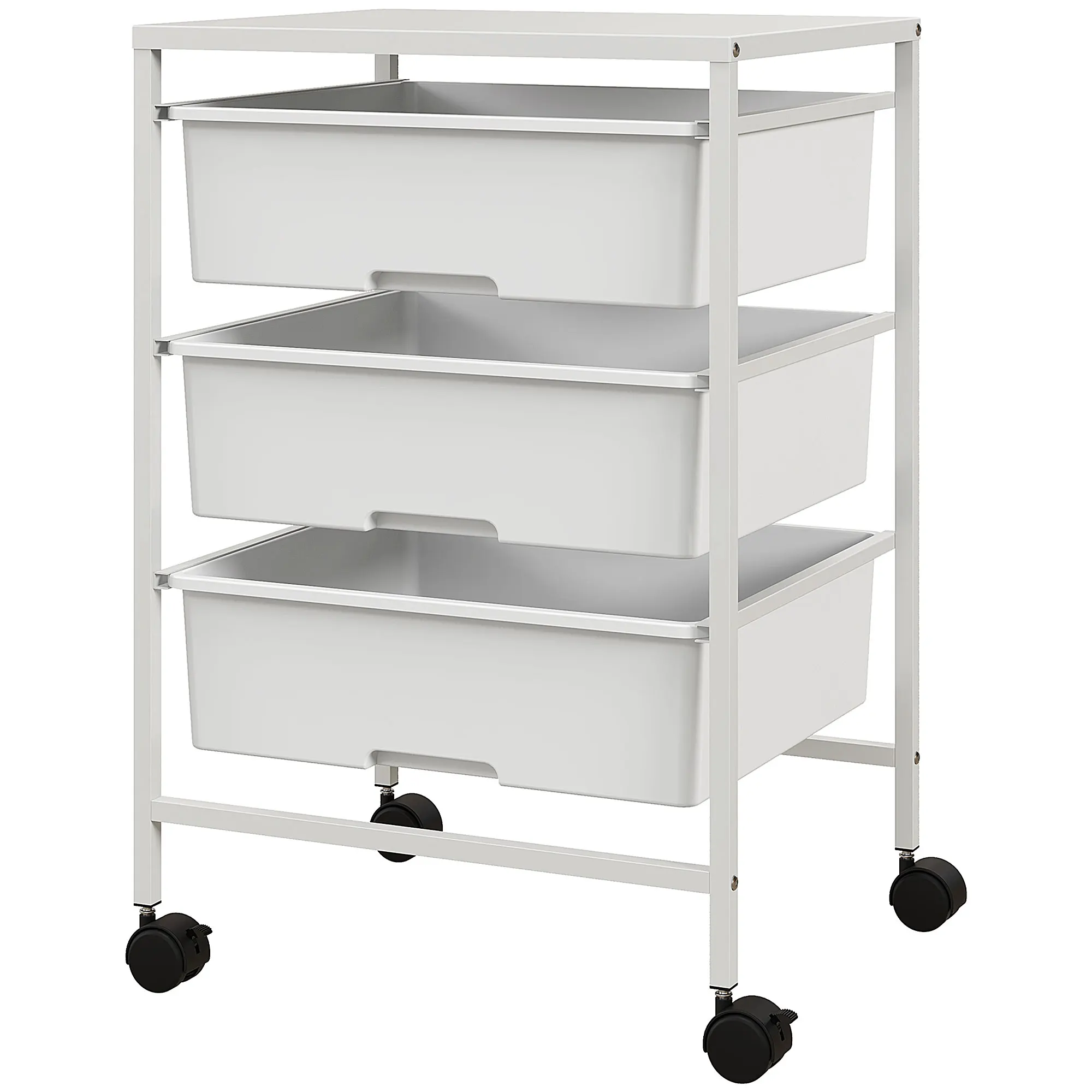 Beistellwagen mit Rädern, 3 Körbe für Transport und Aufbewahrung, Küche, 40,8 L x 33,5 B x 60,5 H cm, Weiß