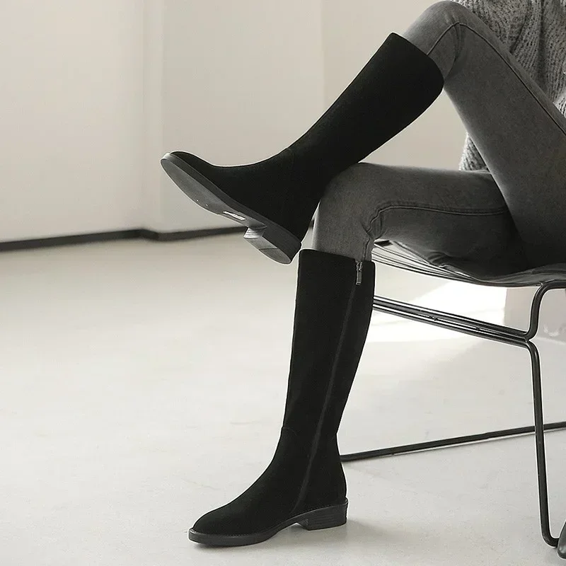 2025 neue Frau Wildleder Winter Sexy Dicken absätzen frauen Stiefel Casual Reitstiefel Wärme Nicht-slip Hohe schuh Zipper Stiefel von Frauen