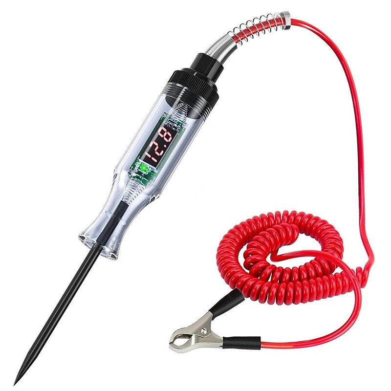 Automotive Test Light with 5-110V LED Digital Voltage Display, Circuit Tester Automotive with Voltmeter Dual Color Polarity Indicator, Electrical Test Pen with Long Probe for Car RV Fuse Checker