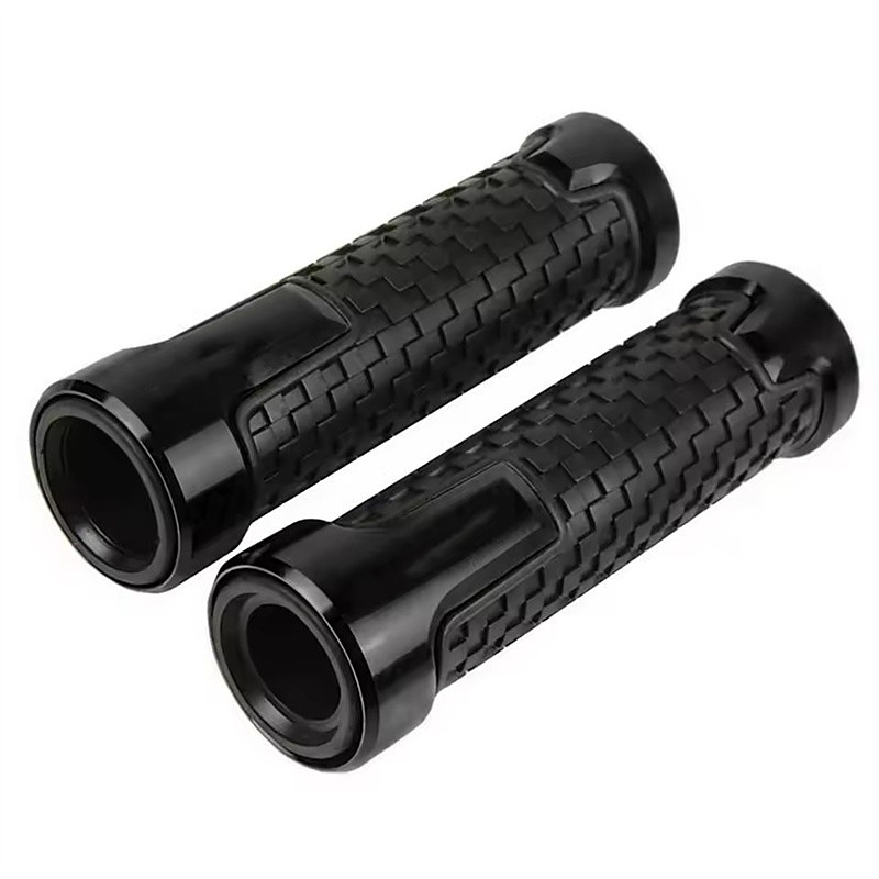 7/8 Motorcycle Grips, Universal 22mm Non-Slip CNC Aluminum Rubber Handlebar Hand Grips for Scooter Sportbike, Ergonomic Comfort Handle Bar Ends, 1 Pair
