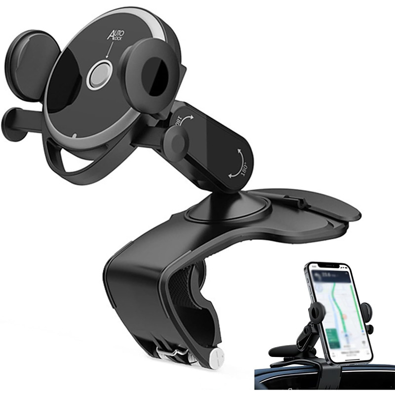 Universal 360° Dashboard Phone Holder for Your Car, Spring Clip Mount, One-Hand Multi-Adjustable Arm Clamp Car Phone Holder, Cellphone Support Cradle for 4-7in Smartphones, No Adhesive