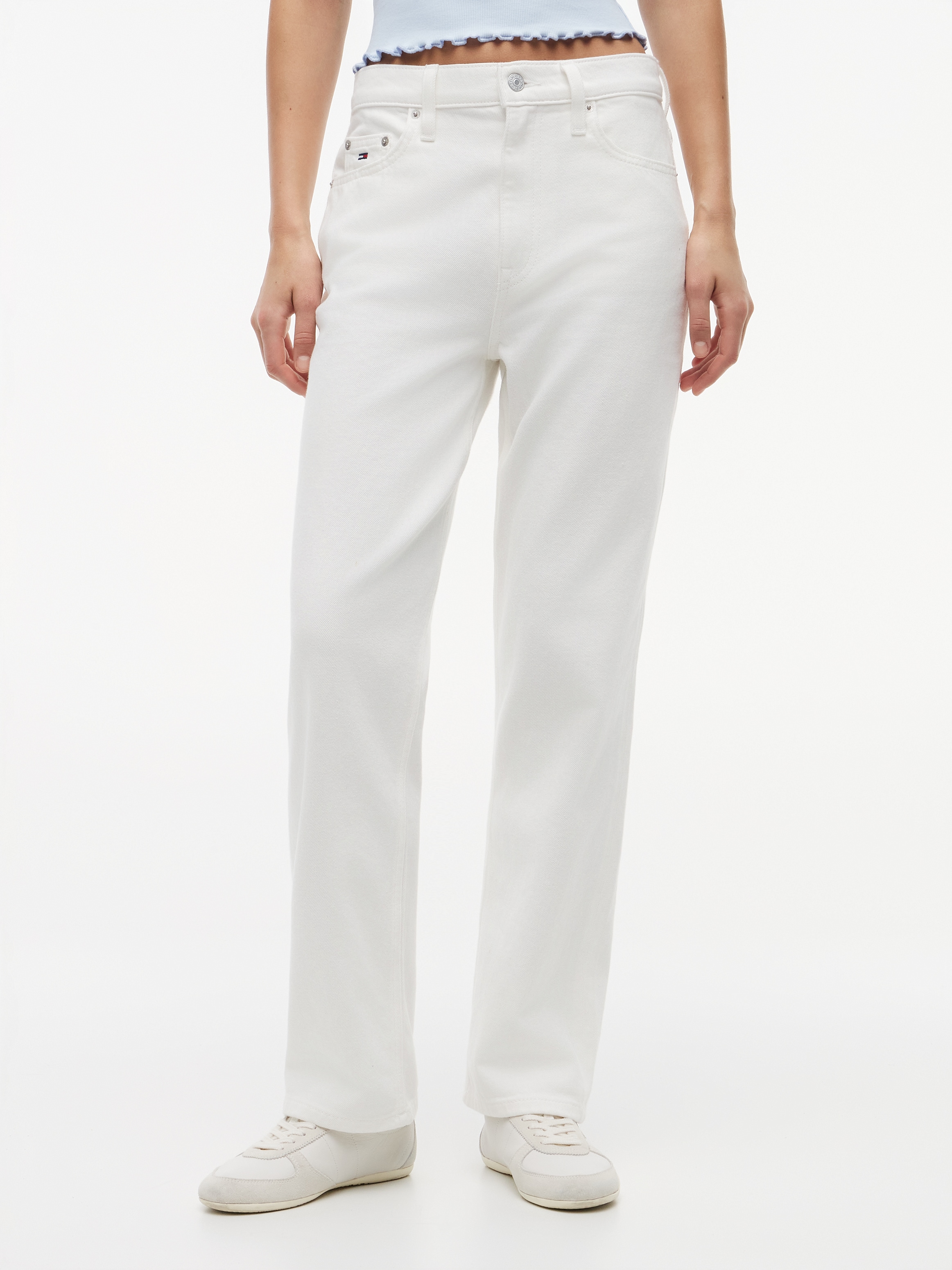 High-waist-Jeans TOMMY JEANS "LAYLA HR SLIM STR BJ4199", Damen, Gr. 27, Länge 28, denim weiß 01, Denim/Jeans, Obermaterial: 92% Baumwolle, 8% Polyester, unifarben, straight fit lang, Jeans High-Waist-Jeans, Baumwollmischung, straight fit, high waist