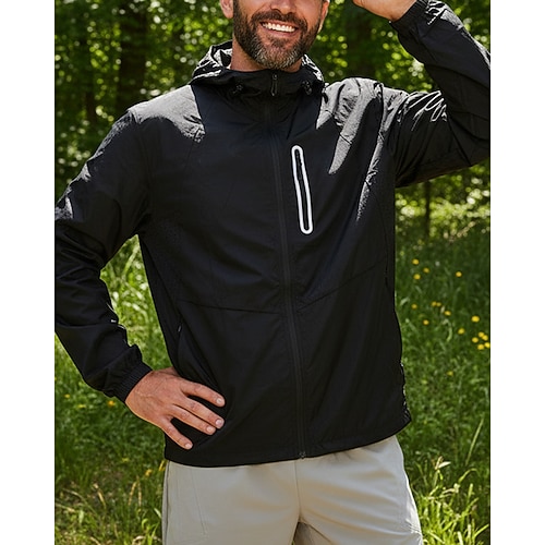 Herren Einfarbig Laufjacke Outdoorjacke Kapuzenjacke Sommer Frühling Herbst Tasche Vollreißverschluss Langarm Sonnenschutz Winddicht Leicht Atmungsaktiv Angeln Wandern Laufen Schwarz Purpur Grün Image