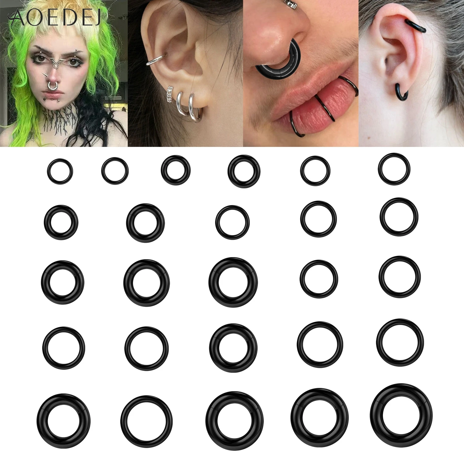 AOEDEJ 1 Stück 2/4/6/8/10/12 g Edelstahl Punk rund große Ohrmessgeräte Ohrring schwarz Ohr Expander Nasenloch Knorpel Schmuck Image